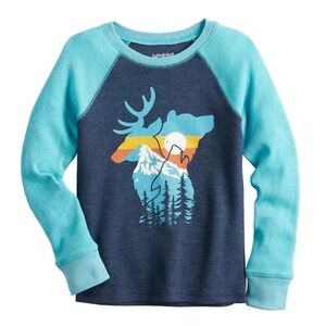 Jumping Beans Raglan Graphic Long Sleeve Blue Thermal Tee Top Boys Size 4 EUC